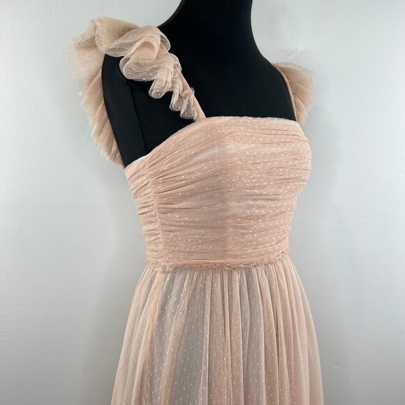 JILL Stuart Pink Sleeveless Ruffle Shoulder Polka-Dot Tulle Maxi Dress 4 6 NEW - Picture 4 of 15